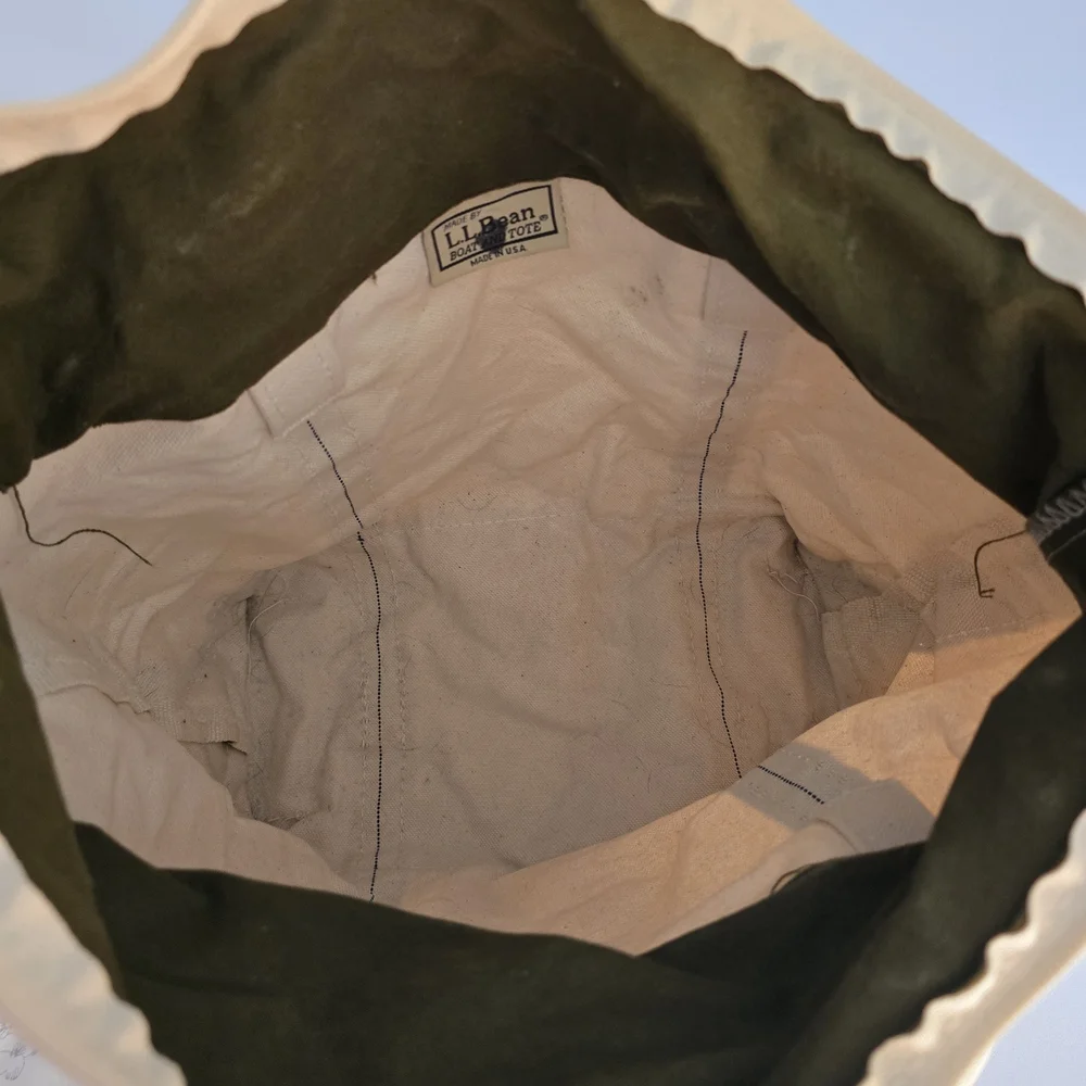 L.L. Bean Canvas Tote in Olive Green and Natural